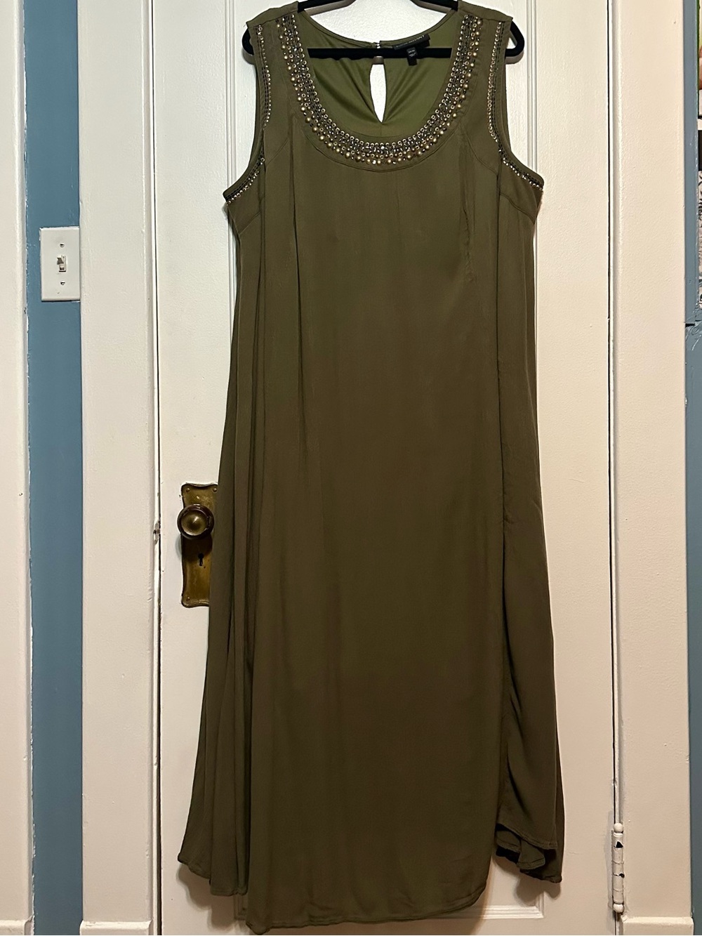 Lane Bryant Olive Green Sleeveless Maxi Dress with Beaded Neckline (22/24)